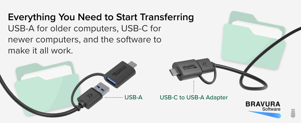 Plugable USB Data Transfer Cable with USB-C Adapters, 6.6ft ~ Plugable ...