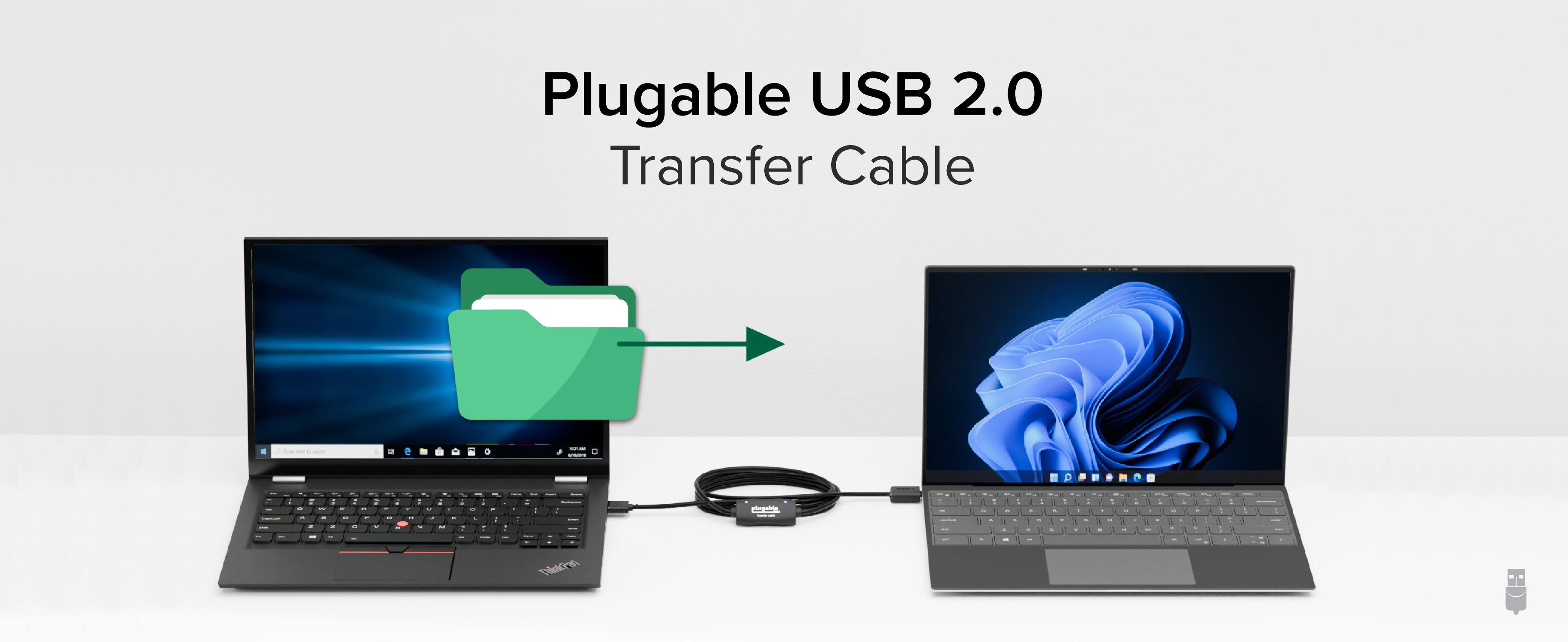 image of plugable usb transfer cable transferring files between two computers