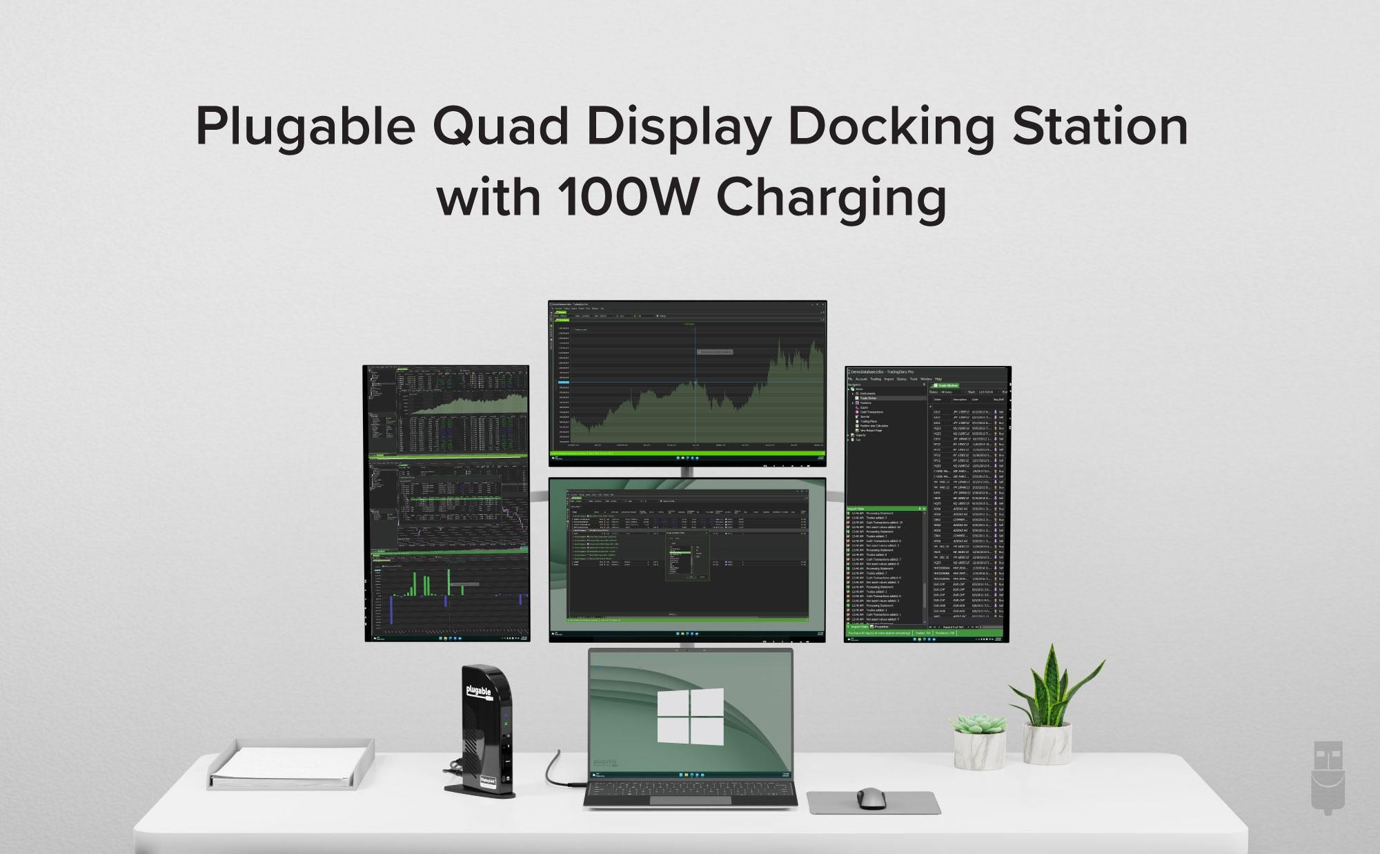 A single Windows laptop connected to four 1080P displays using the UD-3900C4 docking station.