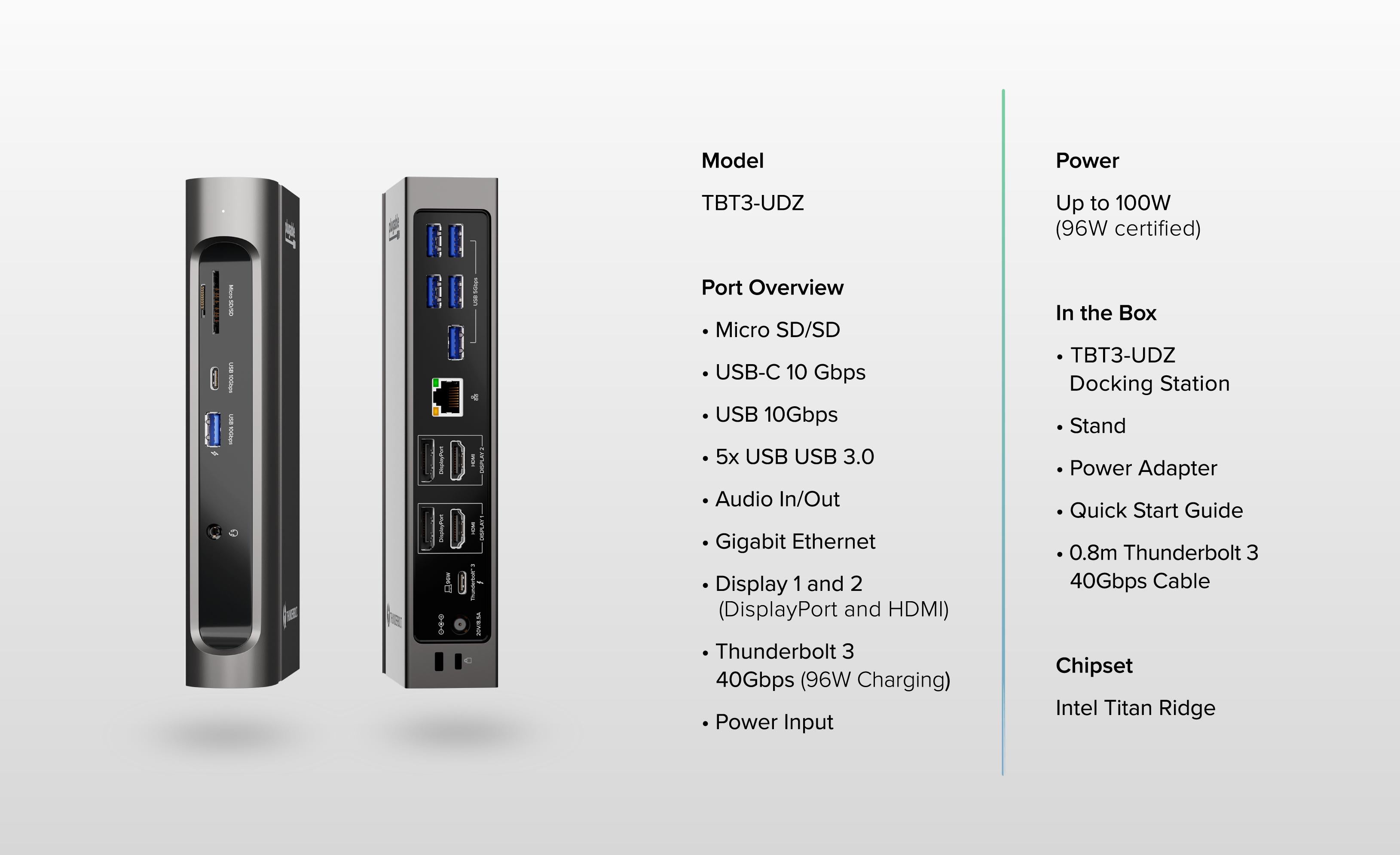 Plugable Thunderbolt™ and USB-C Dual Monitor Docking Station, 96W