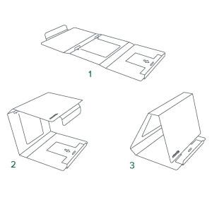Outline graphic depicting the folding keyboard with its included stand