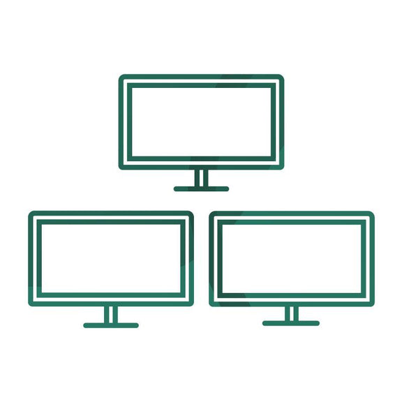 Line art showing three LCD computer monitors