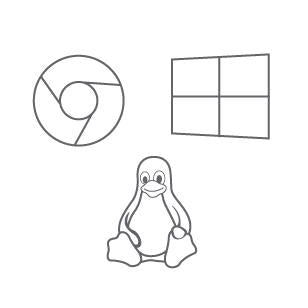 A drawing showing compatible operating systems like Google Chrome, Windows, and Linux.