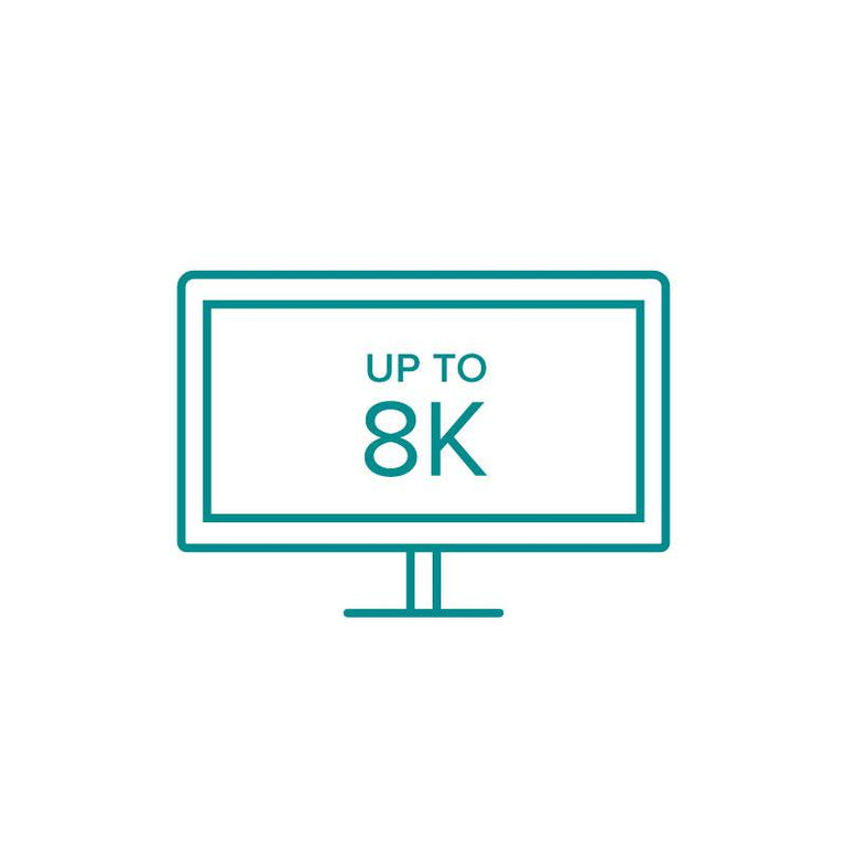 Graphic of a monitor saying "Up to 8K'