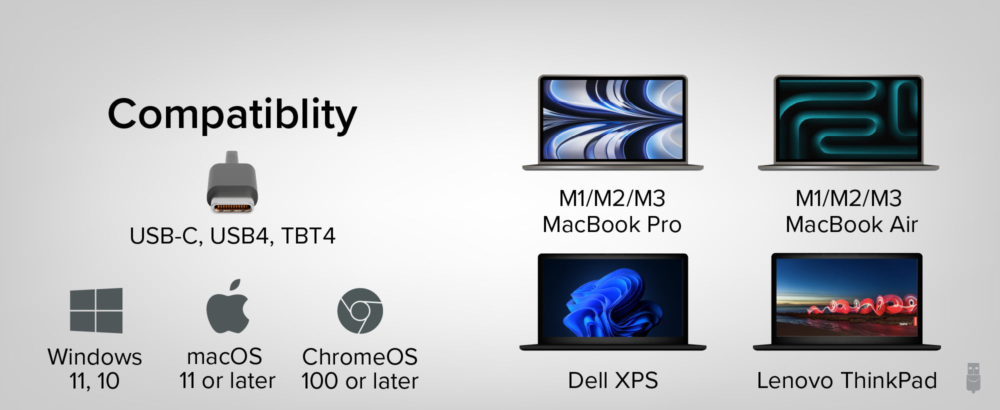 Plugable USB-C Docking Station, Dual 4K Monitors, 100W Laptop