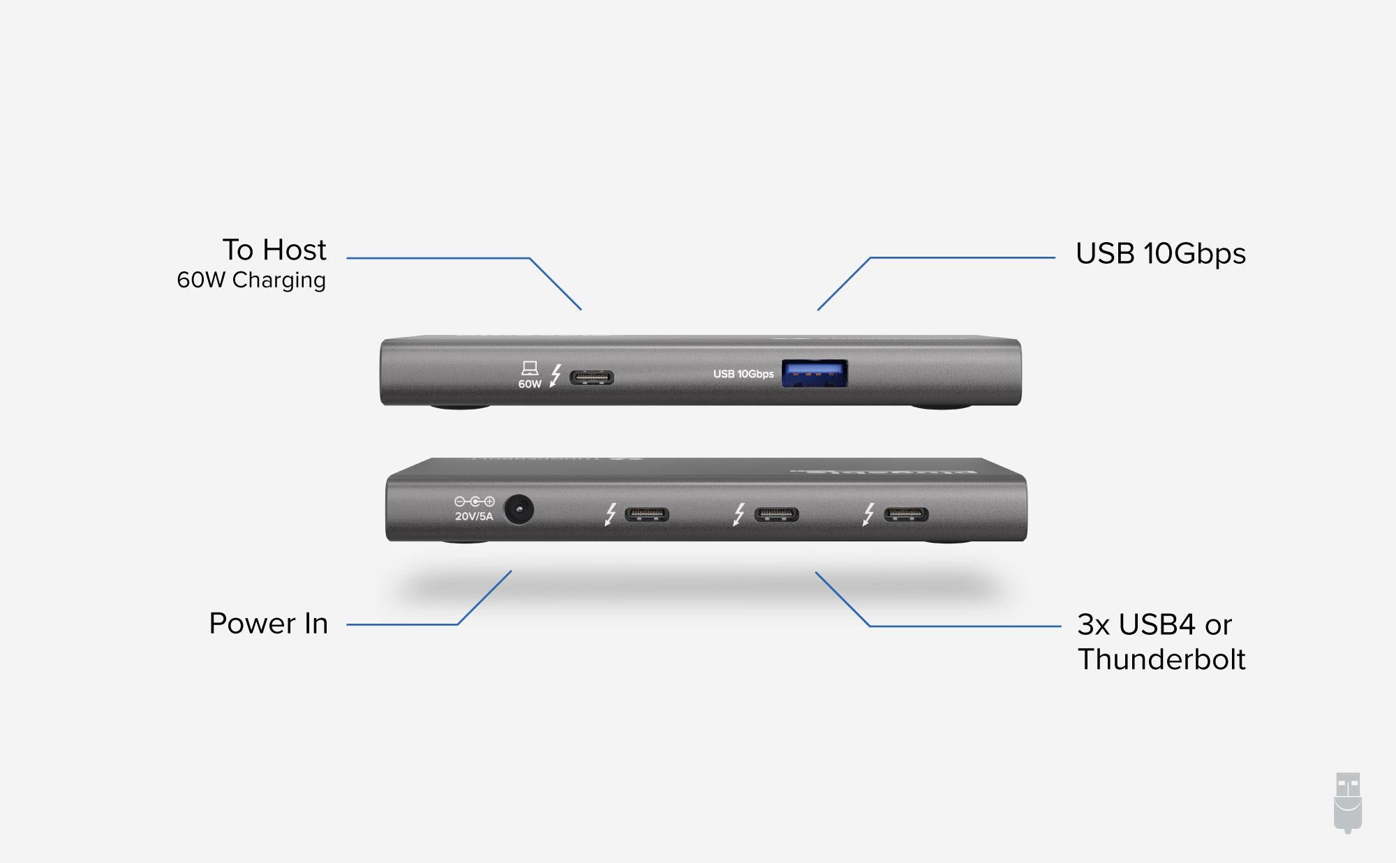 Plugable USB4 Hub, 5-in-1 Thunderbolt 4 Hub with 60W Charging