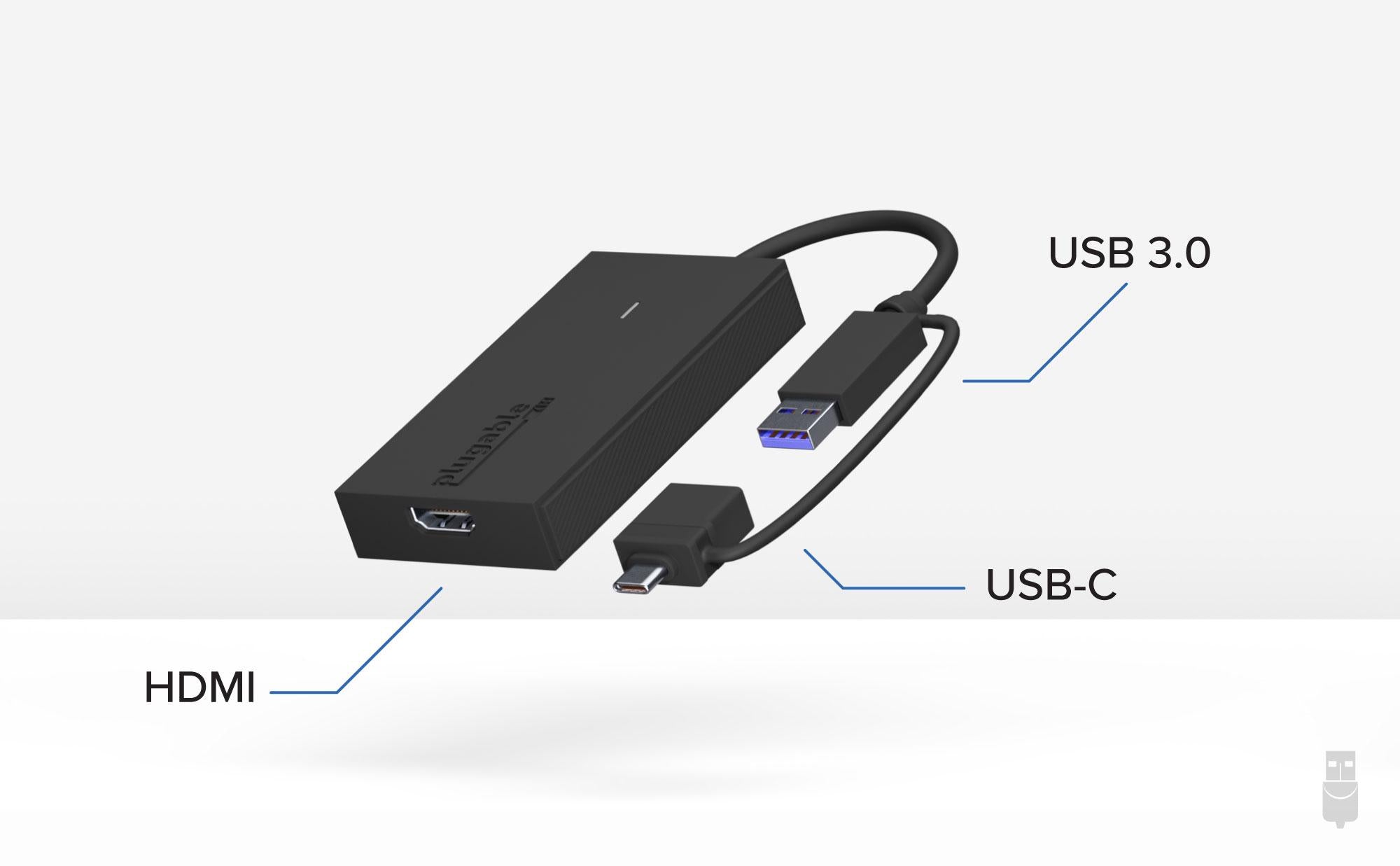 Plugable Adaptador USB C a HDMI, adaptador de gráficos de video universal  para Mac y Windows USB 3.0 y USB-C, extiende un monitor HDMI hasta 1080p a