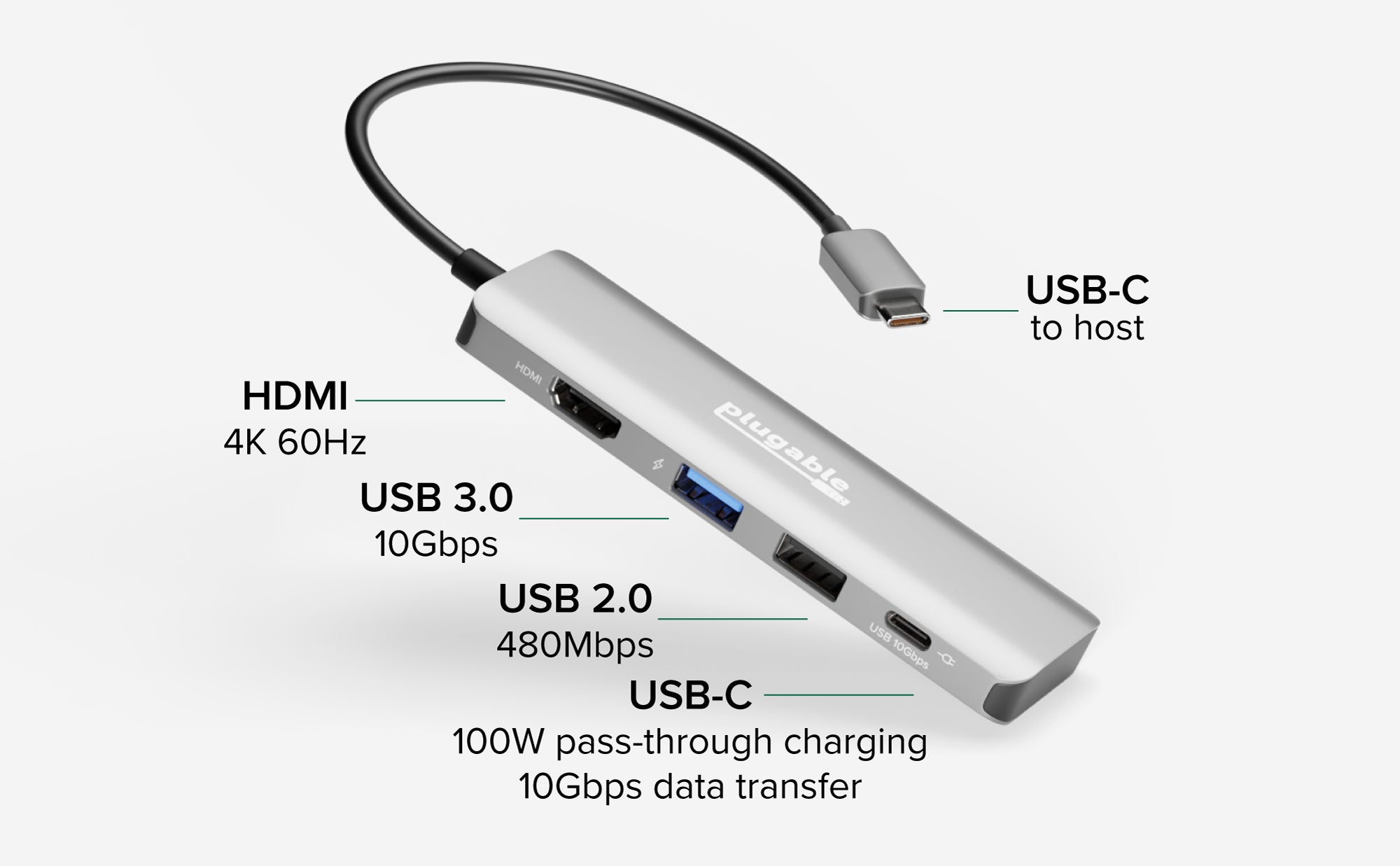 Plugable 4-in-1 USB-C Hub with 4K HDMI, 100W Charging – Plugable