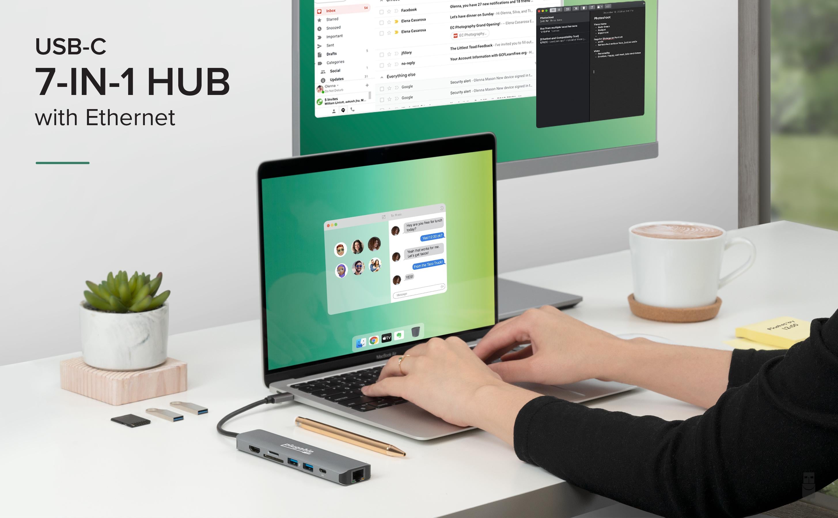 Plugable USB-C 7-in-1 Hub with Ethernet – Plugable Technologies
