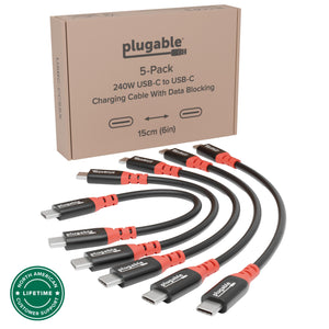 Plugable USB-C Cables, Data Blocker Charge Only, 240W (6 inch, Pack of 5) main image