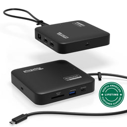 Plugable USBC-6950PDZ dock with Ethernet, 2 HDMI, USB-C, SD UHS-II, USB 10Gbps ports, and DisplayLink 4K support.