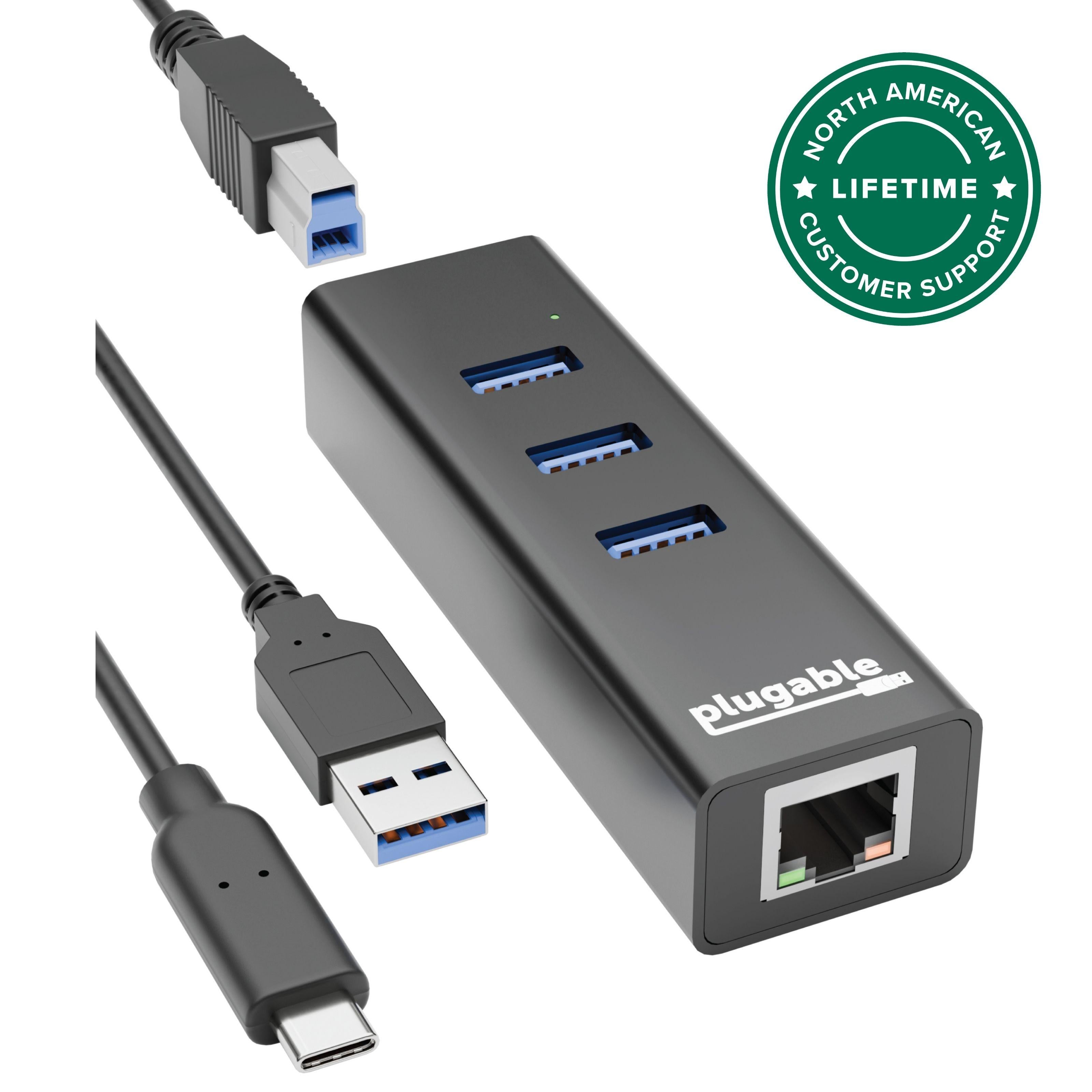 Plugable USB 3.0 3-Port Bus Powered Hub with Gigabit Ethernet