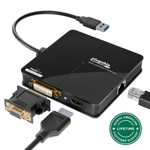 Plugable USB 3.0 Dual Display Adapter for Multiple Monitors with Gigabit Ethernet main image