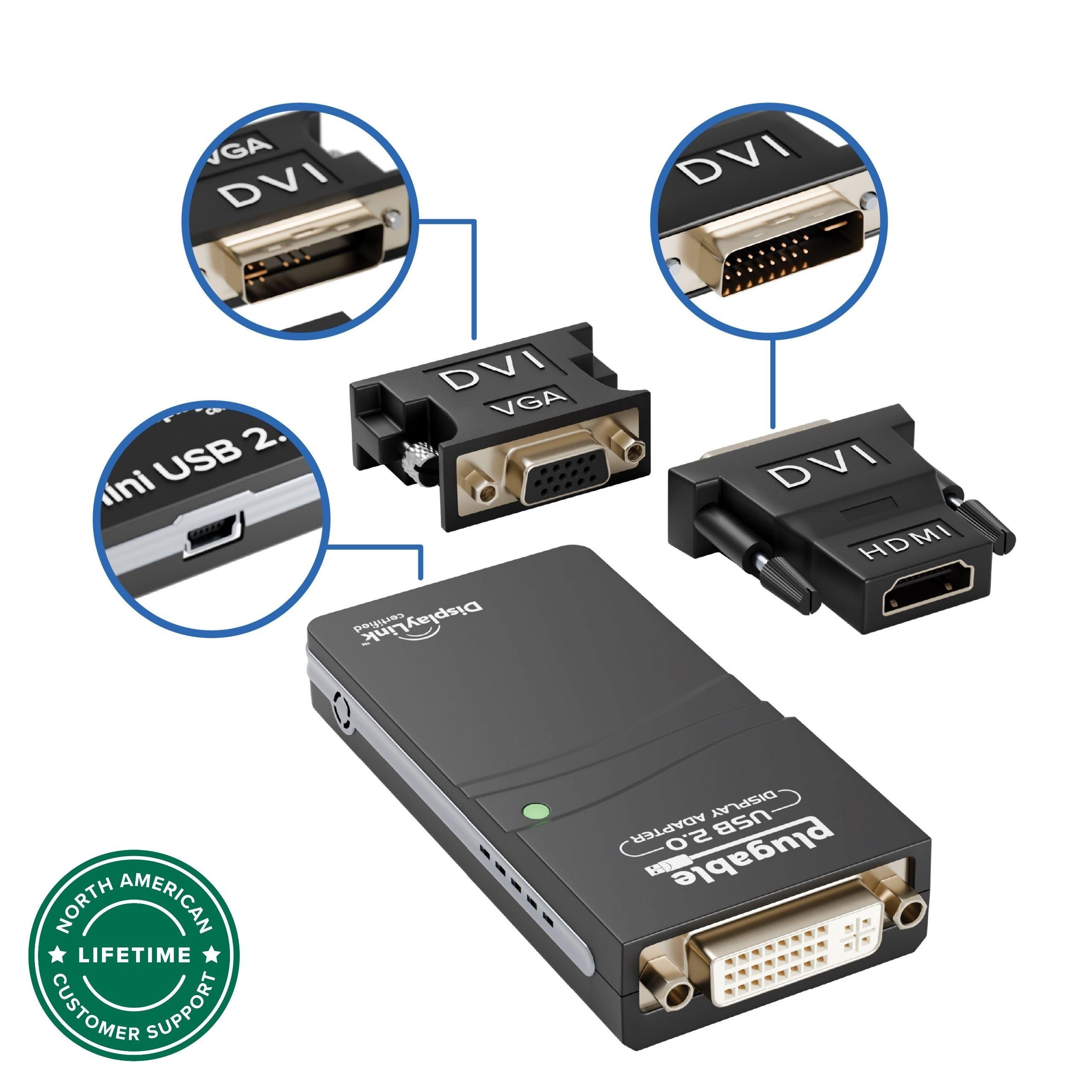 Plugable USB 2.0 HDMI/DVI/VGA Adapter for Multiple Monitors up to