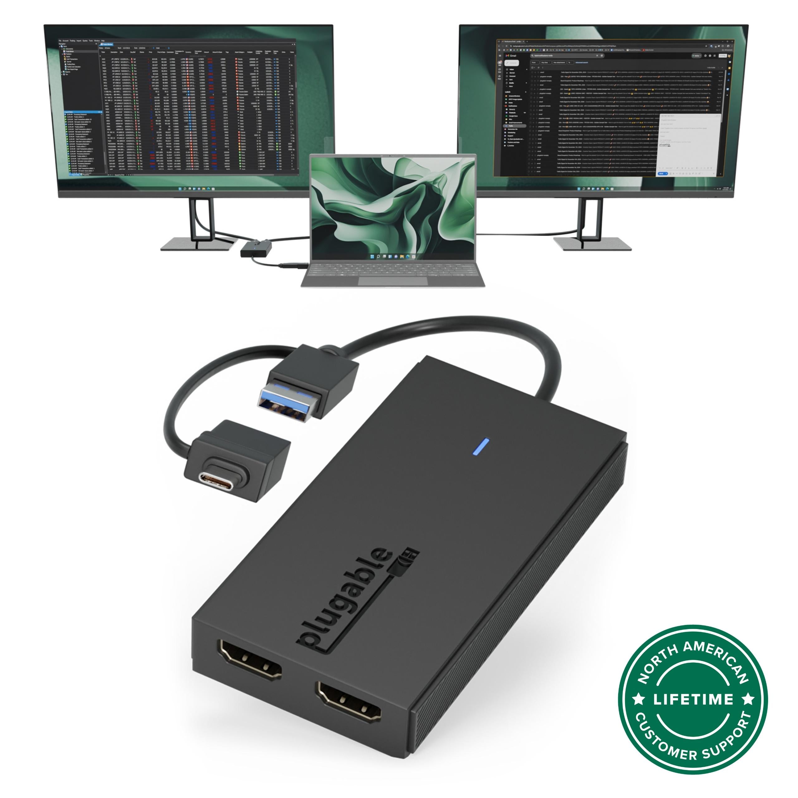Plugable USB 3.0 and USB-C 4K DisplayPort and HDMI Dual Monitor