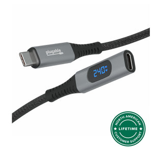 Plugable USB-C Extension Cable with Built-In Multimeter Tester, Fast Charging, 3.3 ft main image