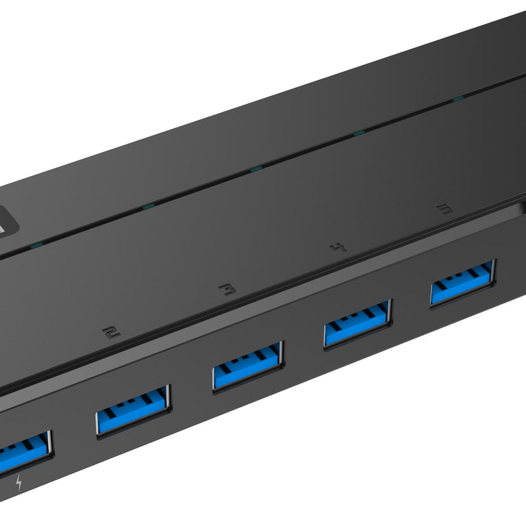Hub USB-C, hub 7 ports USB-A (4) et USB-C (3), fonction de charge (BC1.2), alimentation  externe (36W), gris sidéral