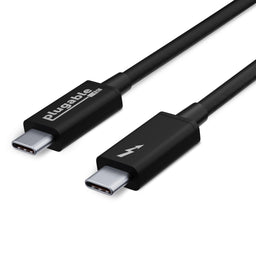 Plugable Thunderbolt 3 USB-C cable with Thunderbolt logo and Plugable branding on connector housings.