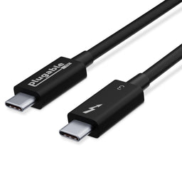 Plugable Thunderbolt 3 USB-C cable with lightning bolt and 3 logo on connector housing.