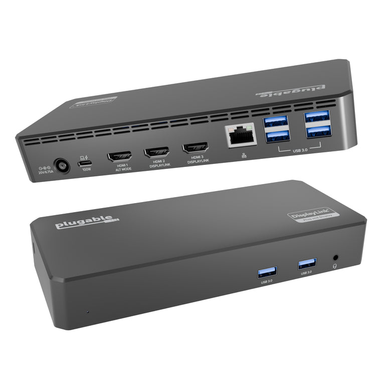 Plugable USB-C Triple Monitor Docking Station, 100W Laptop Charging (B-Stock)