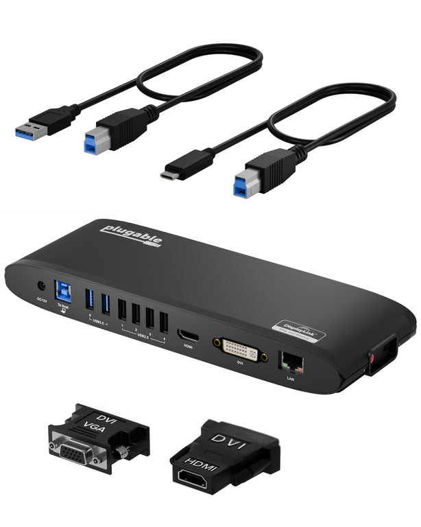 Plugable Universal Dual HDMI Monitor Docking Station for Dell, HP, Lenovo, Macbook (B-Stock)