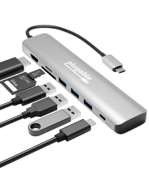 Plugable USB-C Hub 7-in-1 with 4K 60Hz HDMI, 100W Pass-Through Charging main image