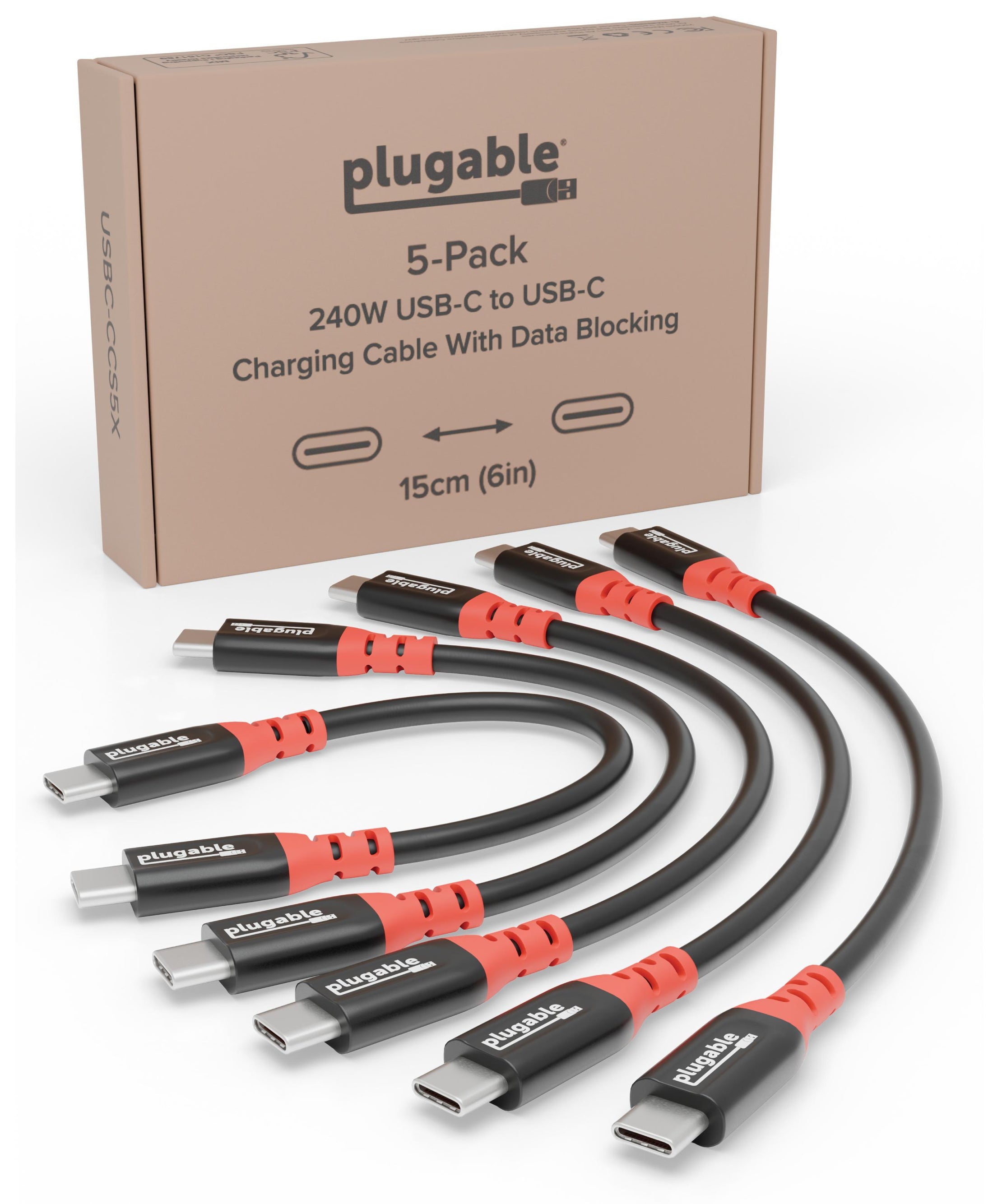 Plugable USB-C Cables, Data Blocker Charge Only, 240W (6 inch, Pack of ...