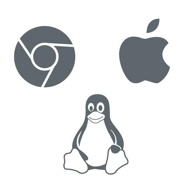 Google Chrome, Apple, and Tux logos for unsupported operating systems and devices