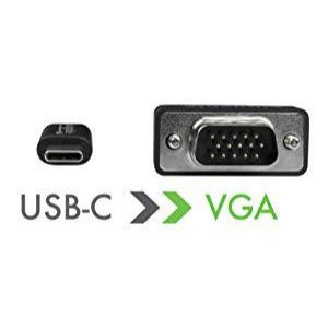Image displaying the USB-C and VGA connectors on either end of the Plugable USB-C to VGA cable