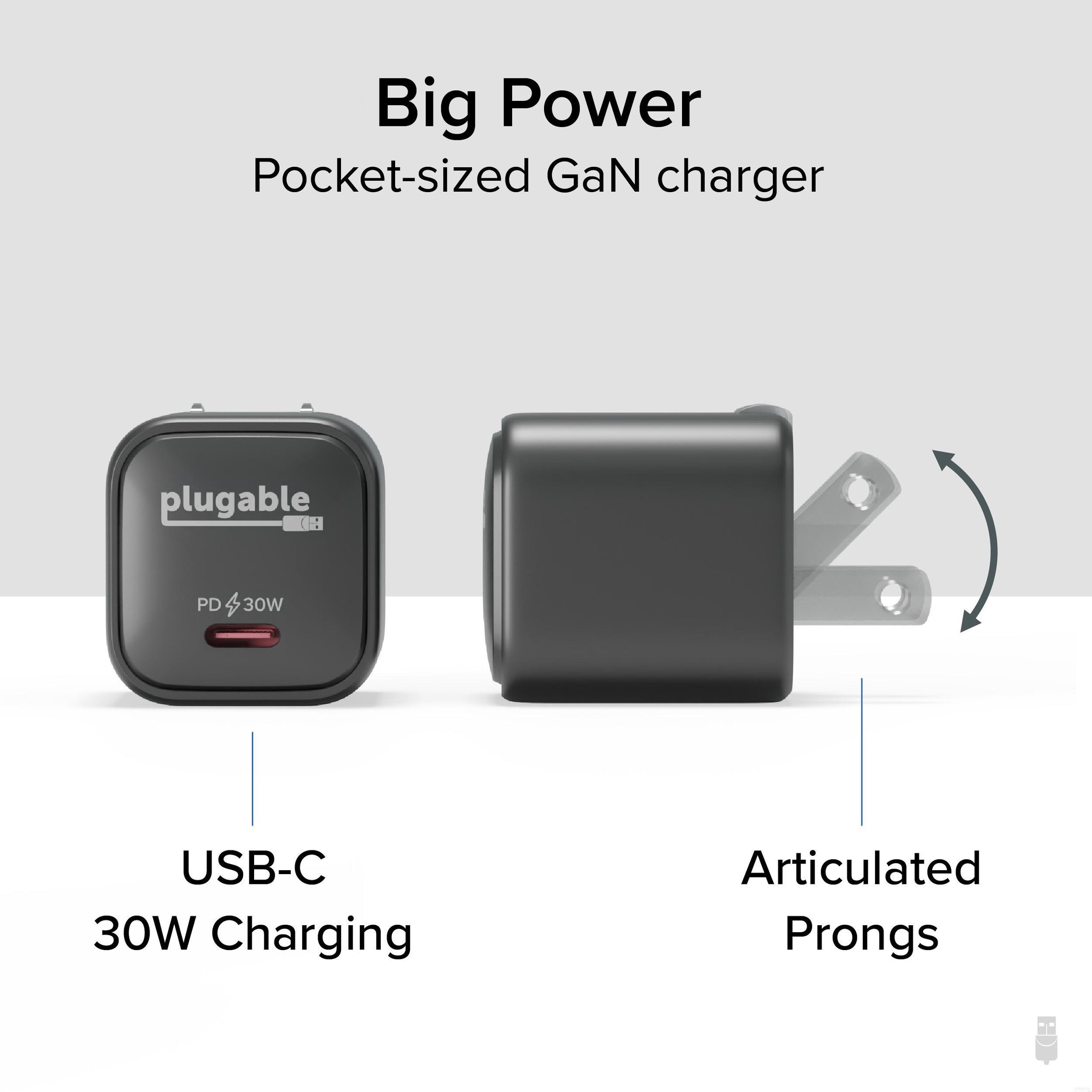 Plugable GaN USB-C Charger Block, 30W - Black – Plugable Technologies