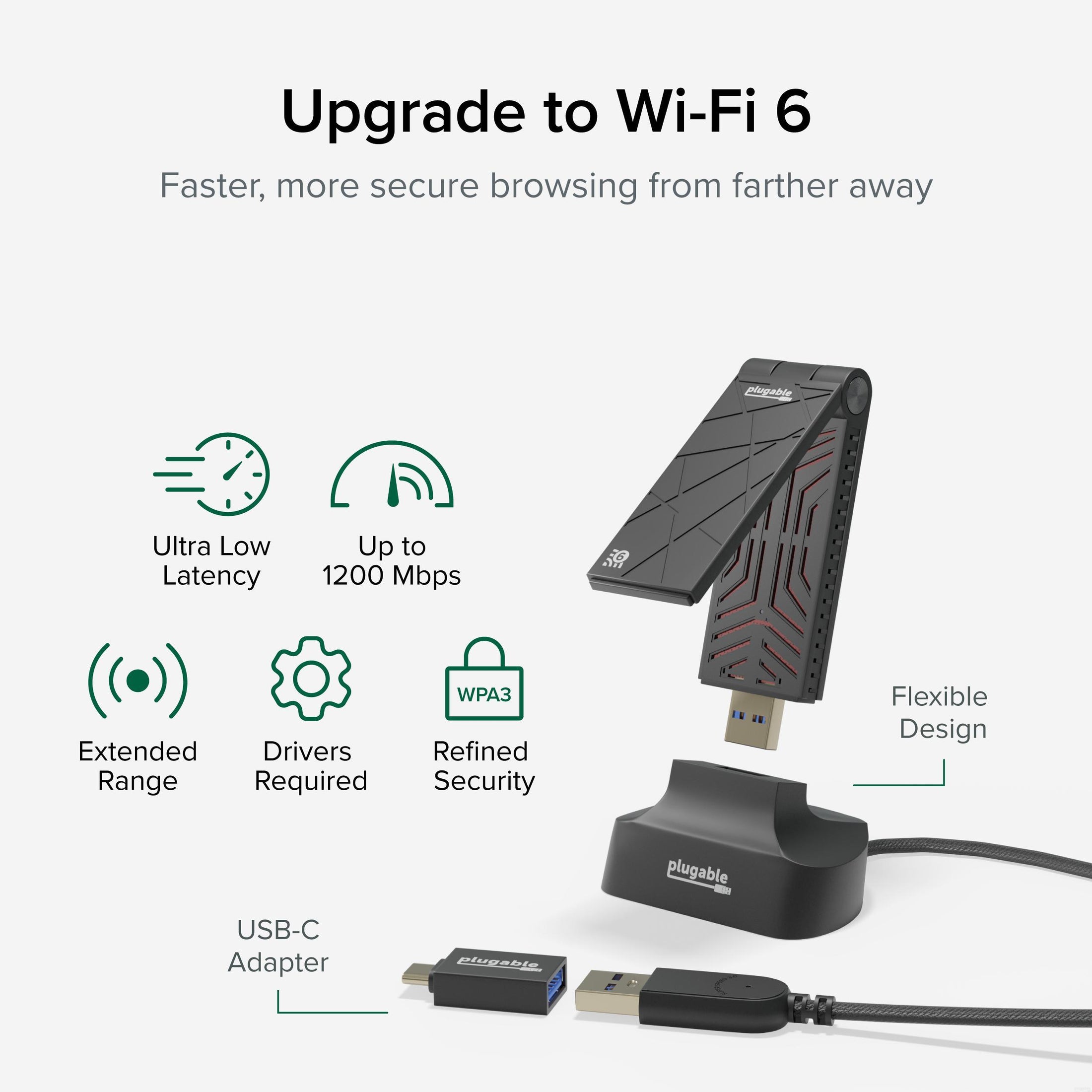Plugable USB 3.0 Wi-Fi 6 AX1800 Wireless Adapter