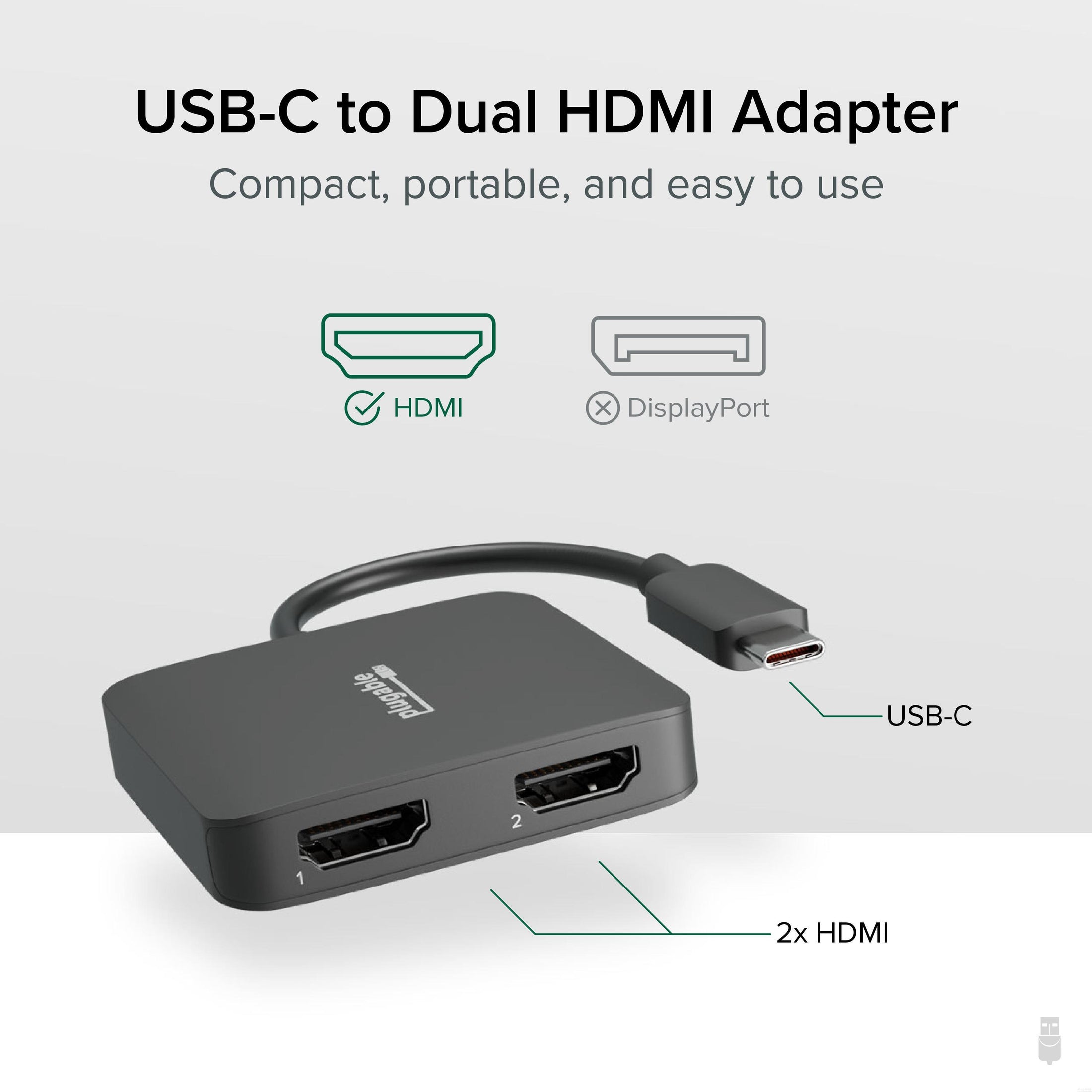 USB-C to 2x HDMI Multi Monitor Adapter - USB-C Display Adapters, Display &  Video Adapters