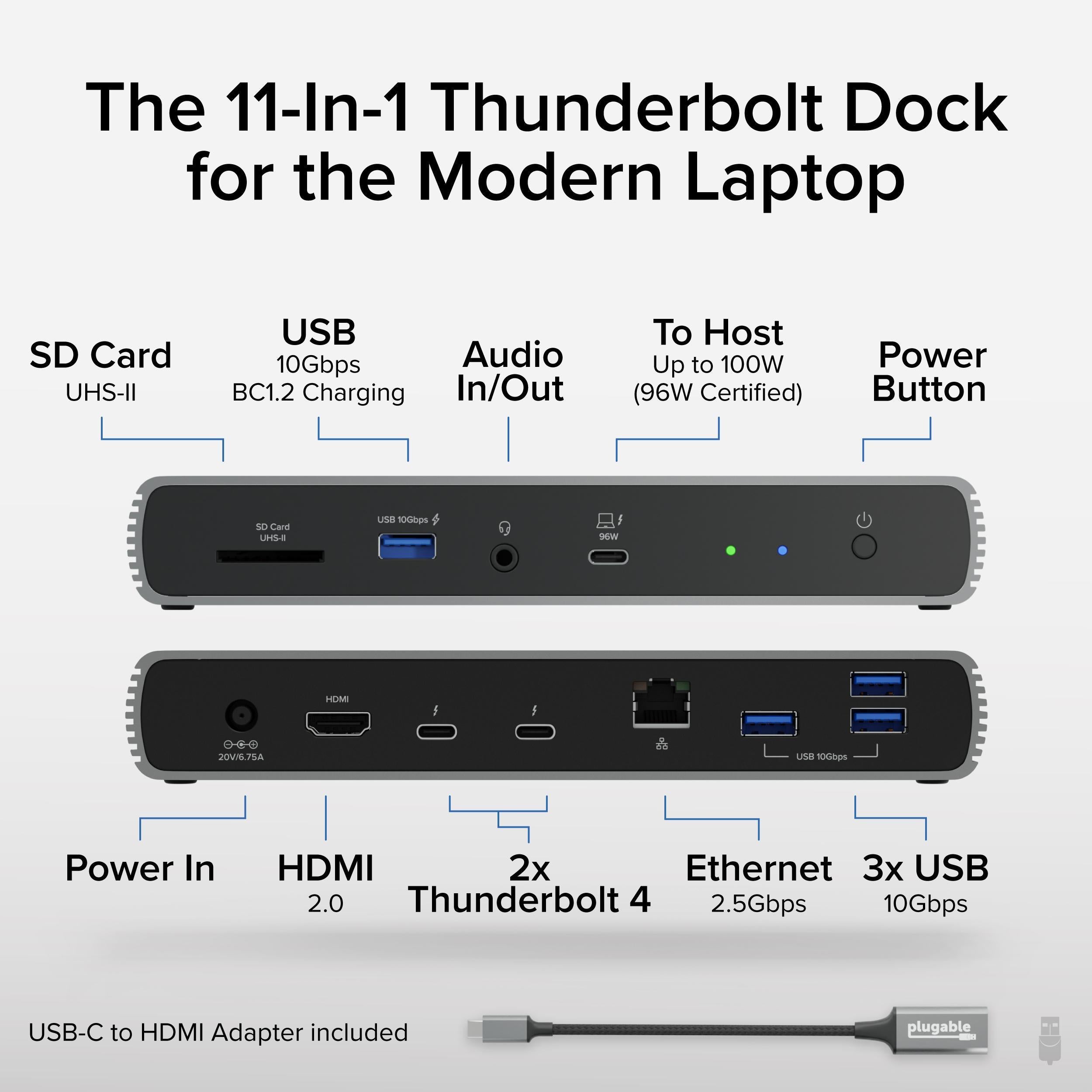 Plugable Thunderbolt 4 & USB4 HDMI Docking Station with 96W 