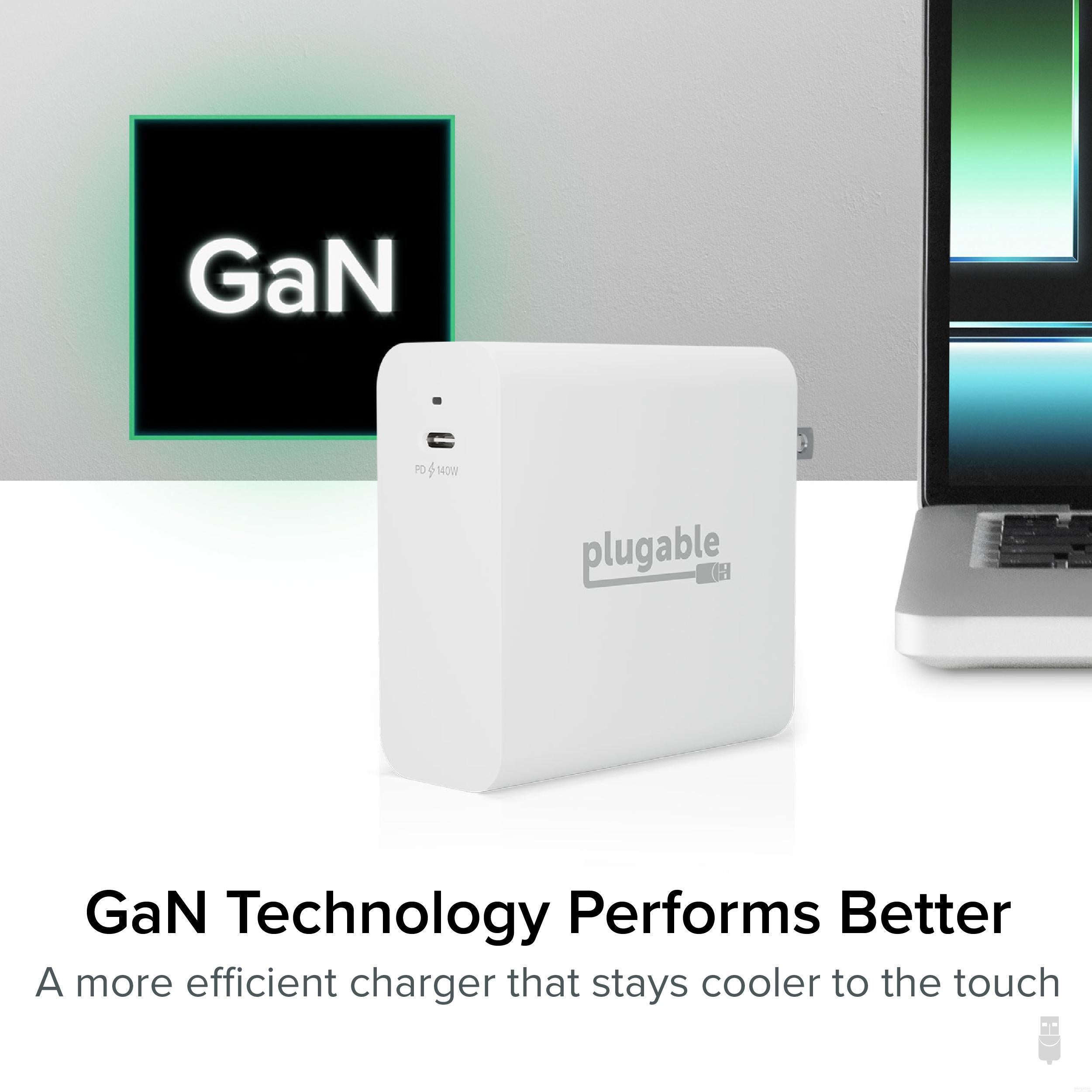Plugable 140W USB C GaN Charger - PD 3.1 Fast Charging For MacBook Pro, Laptops & USB-C Devices