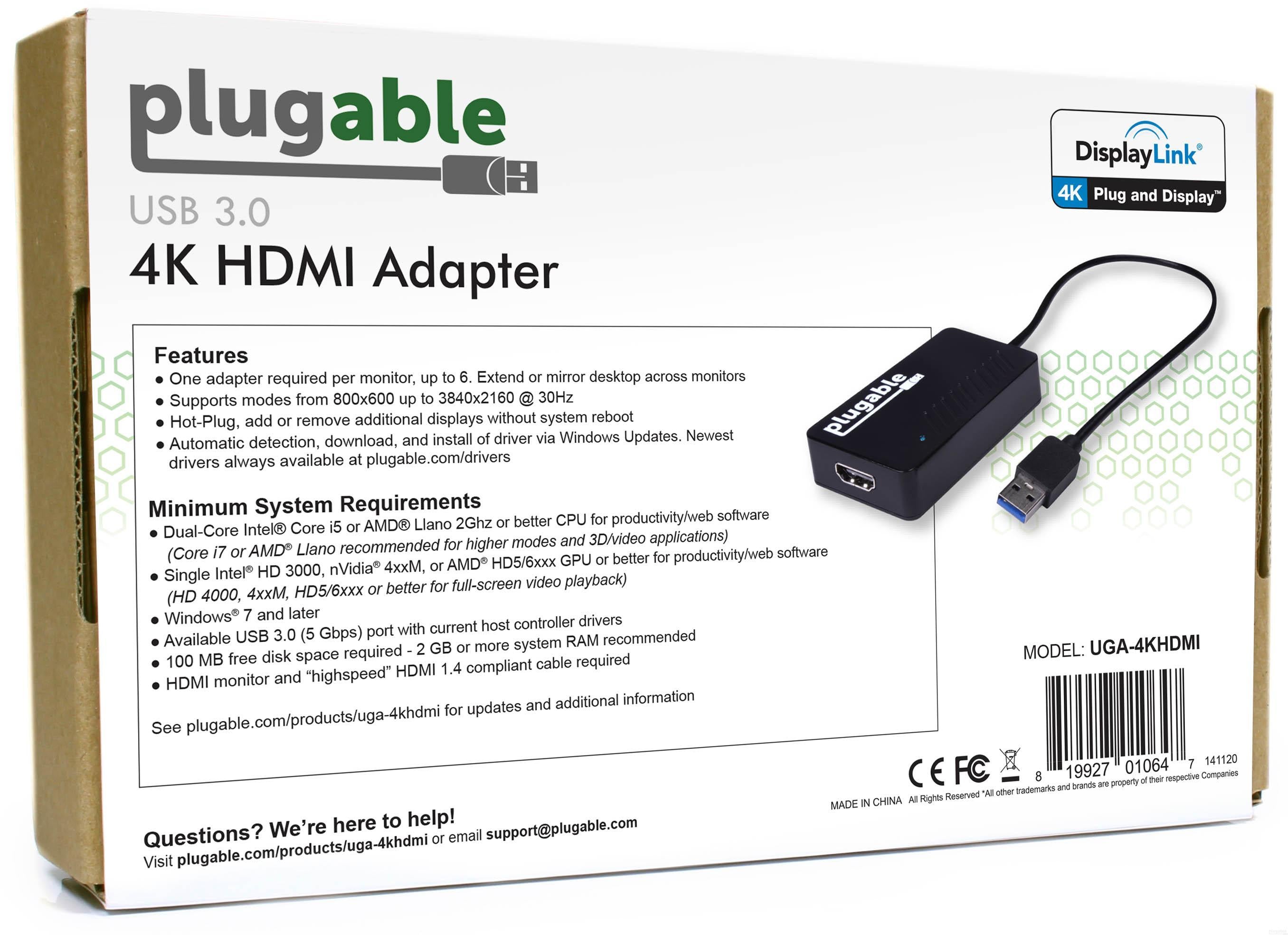 Plugable USB3.0 ディスプレイアダプタ HDMI 2K 1080p