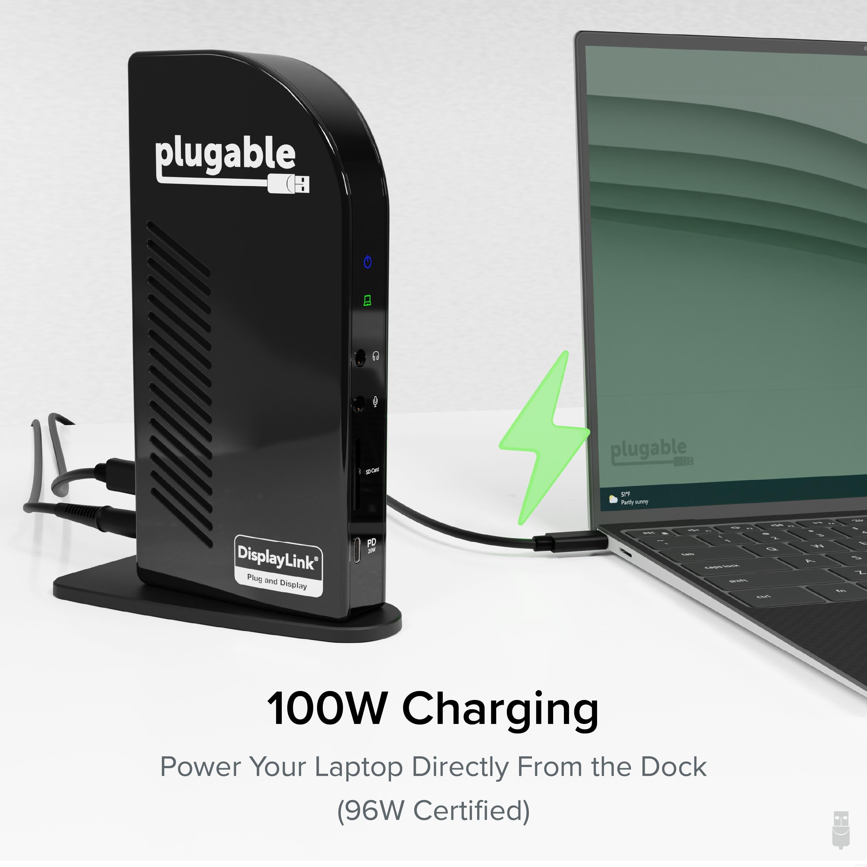 Plugable USB-C Docking Station for 4 Monitor Setup, 96W Laptop