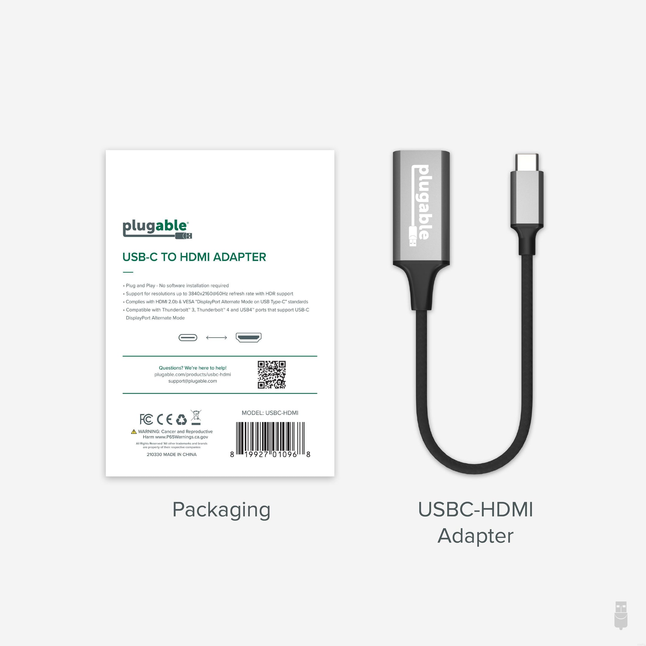 Plugable USB C Hub Multiport Adapter, 4 in 1, 100W Pass Through Charging,  USB C to HDMI 4K 60Hz, Multi USB Port Hub for Windows, Mac, Ipad Pro