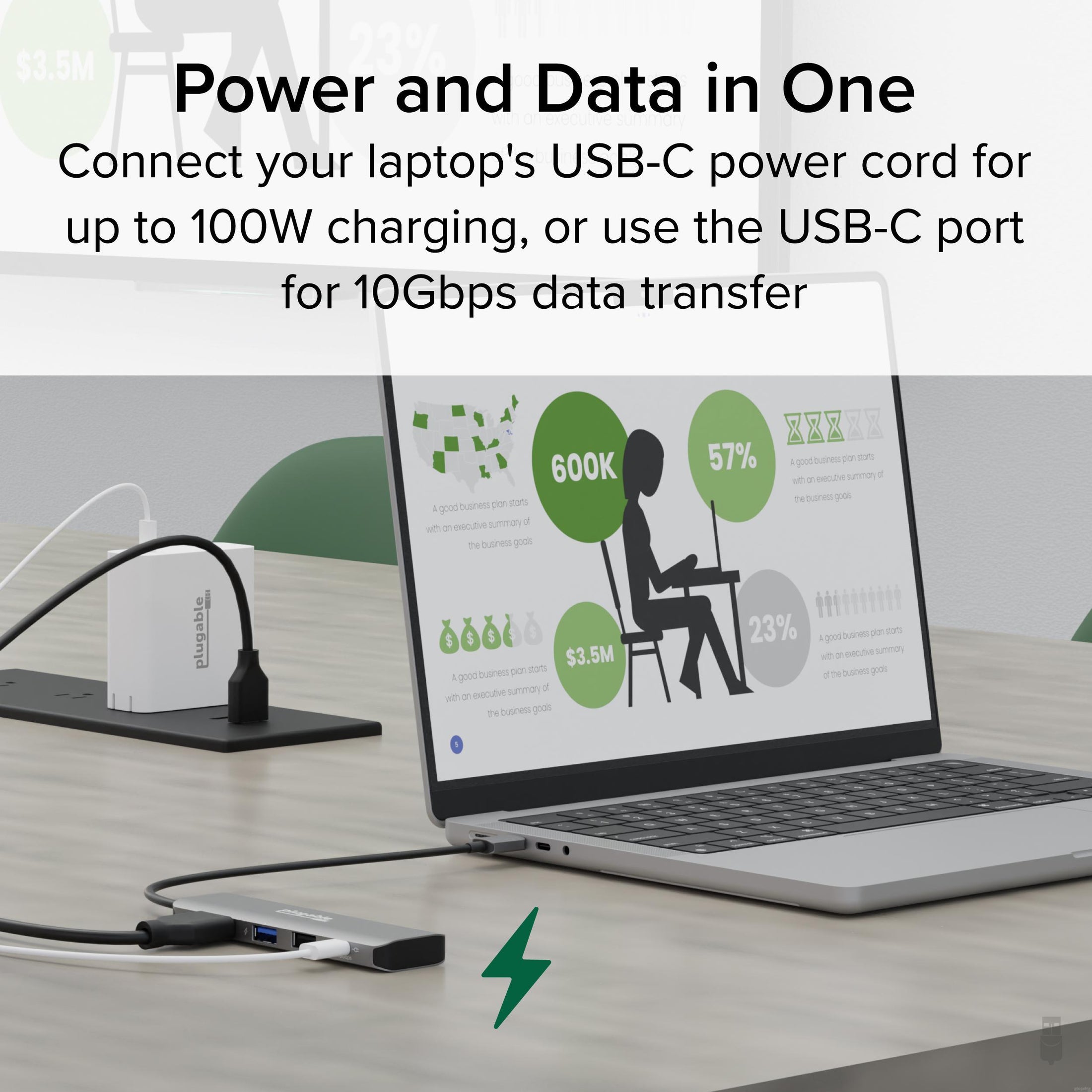 Plugable 4-in-1 USB-C Hub with 4K HDMI, 100W Charging