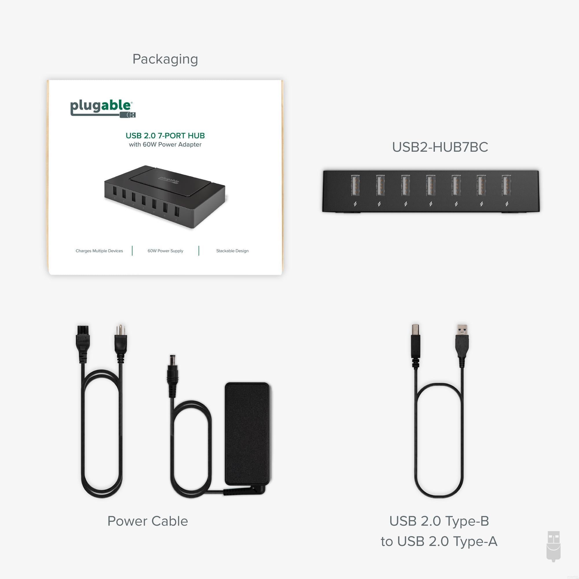 Plugable USB 2.0 7-Port Hub with 60W Power Adapter – Plugable Technologies