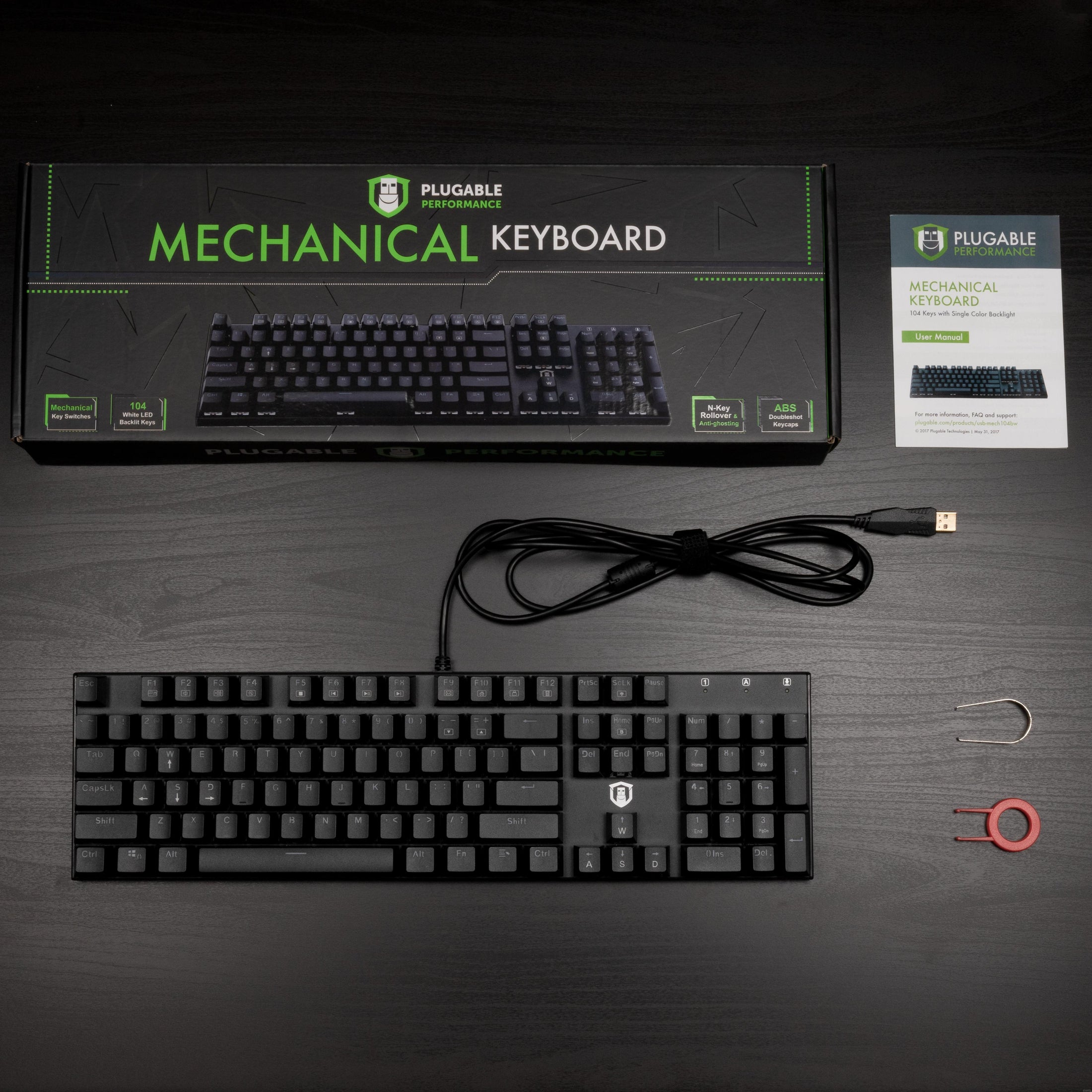 Plugable Compact 104-Key Mechanical Keyboard With Red-Style Switches ...