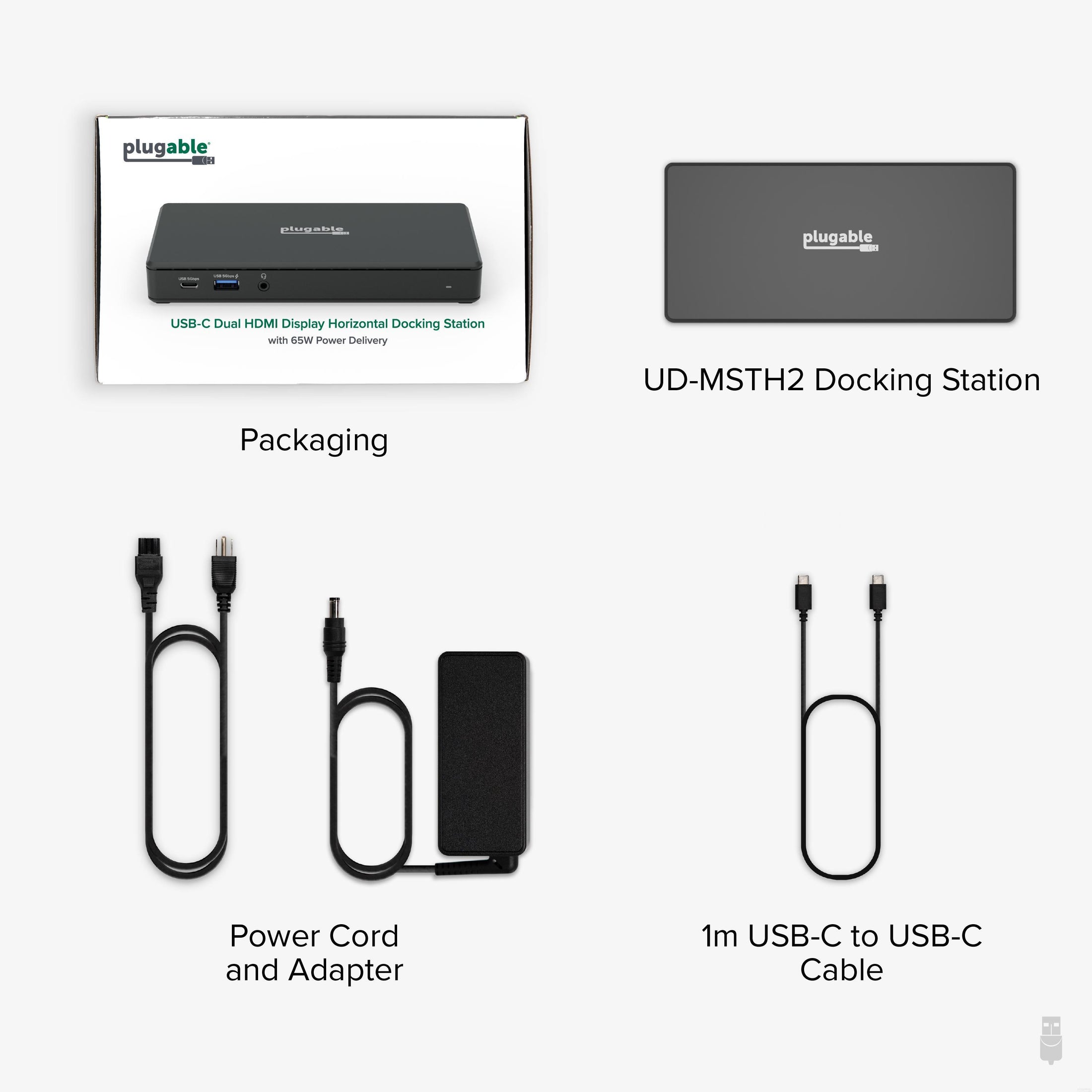 Plugable USB-C Dual HDMI Display Docking Station with 65W Laptop