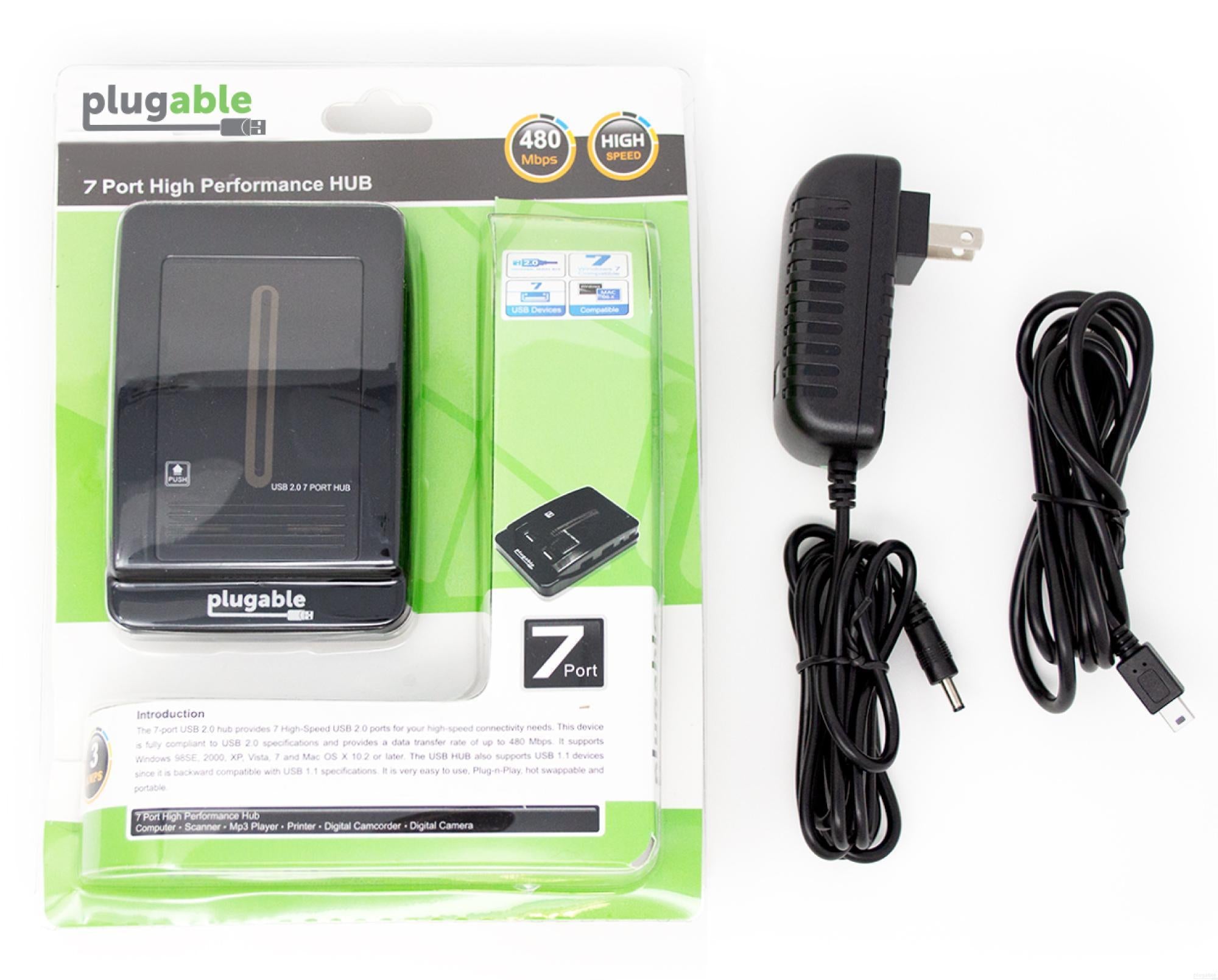 Plugable USB 2.0 7-Port Hub with 15W Power Adapter – Plugable