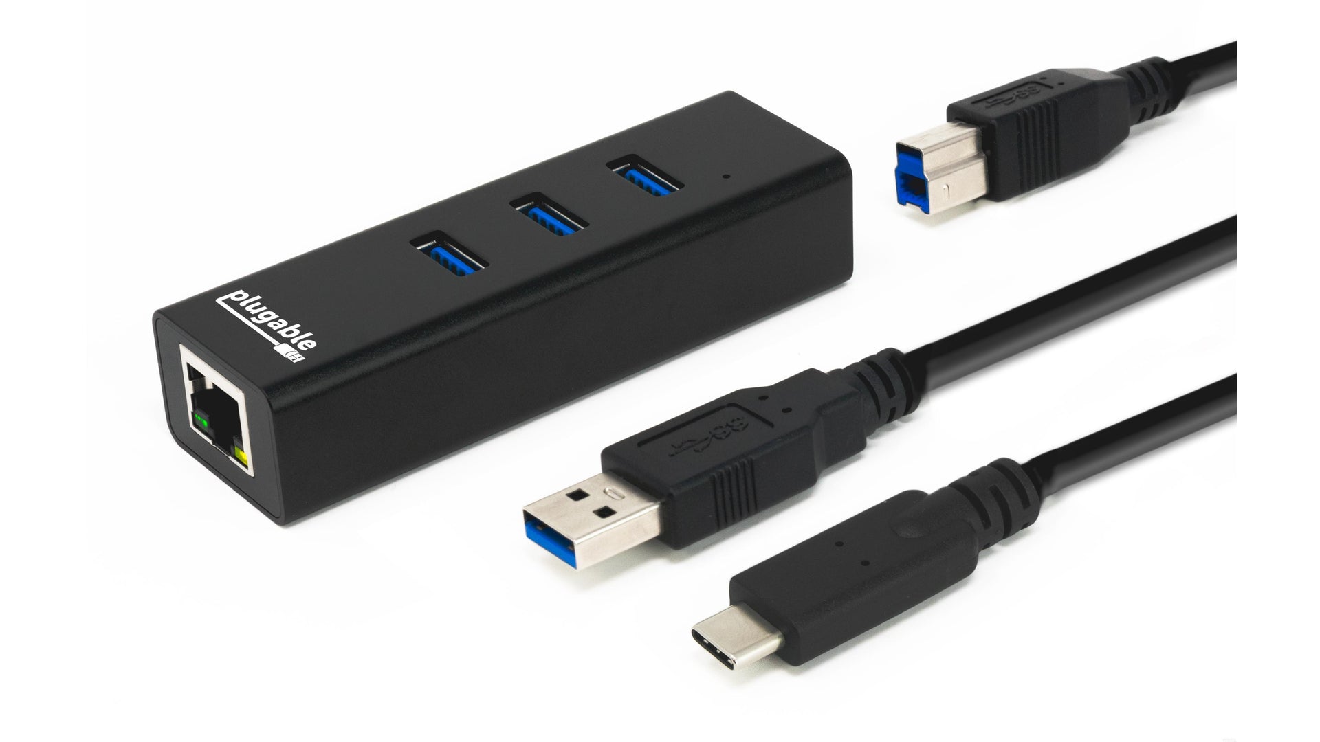 Plugable USB 3.0 3-Port Bus Powered Hub with Gigabit Ethernet