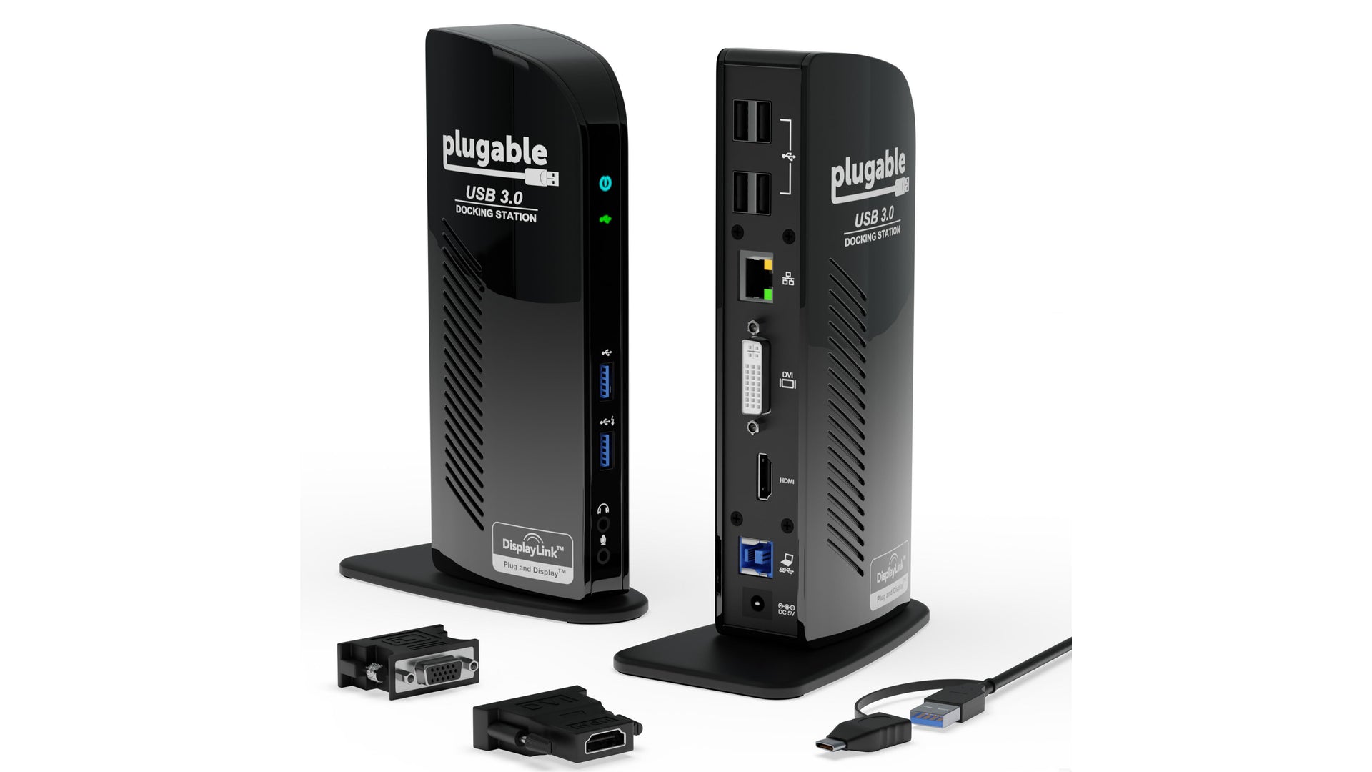 Plugable USB 3.0 Universal Laptop Docking Station Dual Monitor for Windows  and Mac, USB 3.0 or USB-C, (Dual Video: HDMI and HDMI/DVI/VGA, Gigabit
